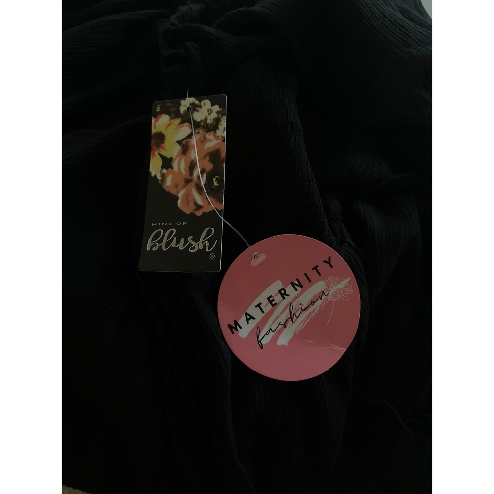 Blush Maternity Dress‎ Medium Black Ruffle Hem Short Sleeve Smocked - Picture 7 of 8